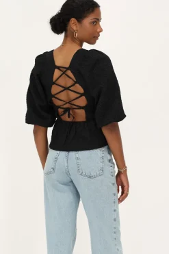 Top En Jacquard Noir Avec Péplum