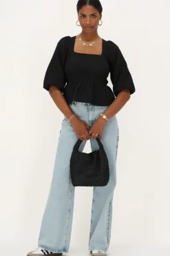 Top En Jacquard Noir Avec Péplum