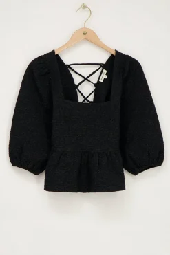 Top En Jacquard Noir Avec Péplum