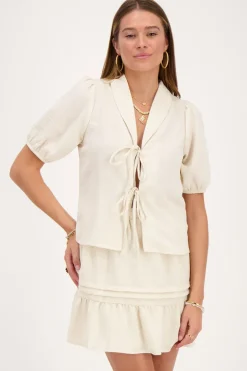 Top En Lin Beige Avec Nœuds