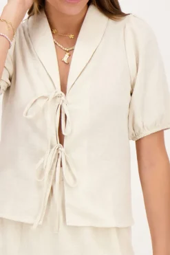 Top En Lin Beige Avec Nœuds