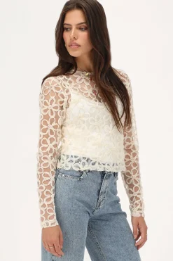 Top En Maille Blanche Avec Fleurs