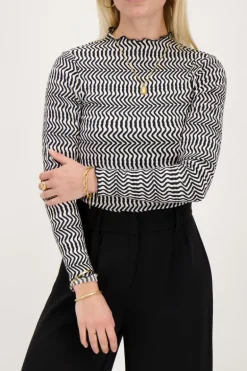 Top Froissé Zigzag Noir Et Blanc