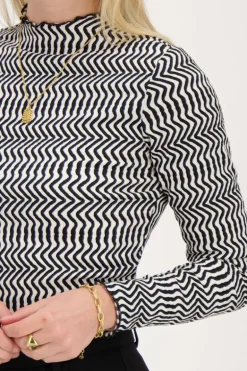 Top Froissé Zigzag Noir Et Blanc