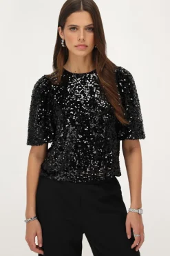 Top Noir à Paillettes Avec Nœuds
