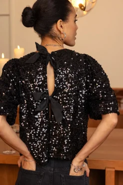 Top Noir à Paillettes Avec Nœuds