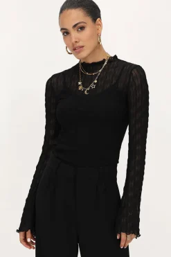 Top Noir En Mesh Avec Manches évasées