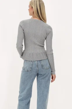 Top Peplum Argenté Avec Lurex