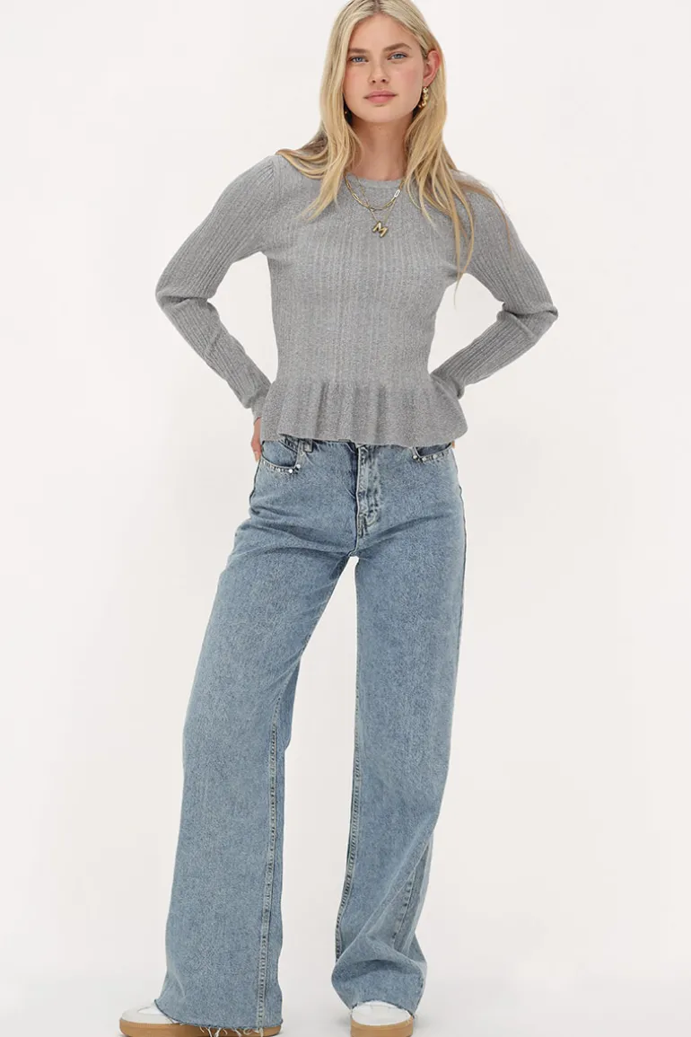 Top Peplum Argenté Avec Lurex