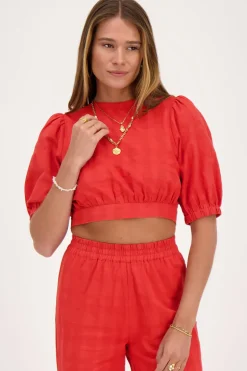 Top Rouge à Manches Bouffantes Et Dos Ouvert