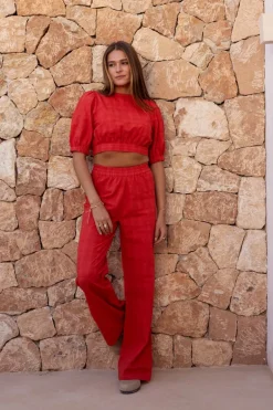 Top Rouge à Manches Bouffantes Et Dos Ouvert