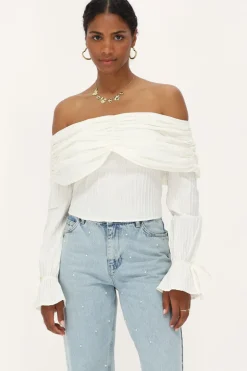 Top Texturé Blanc à épaules Nues