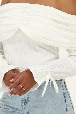 Top Texturé Blanc à épaules Nues