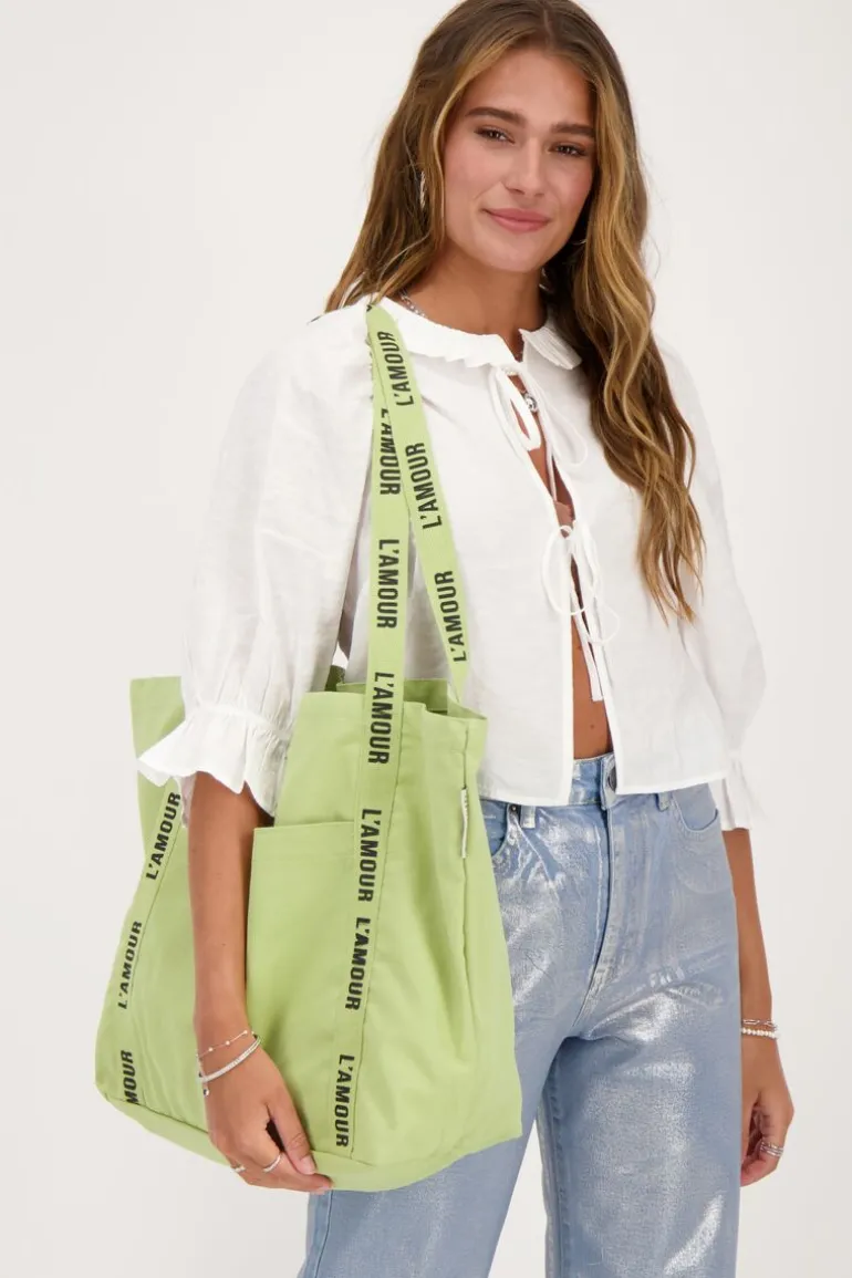 Tote Bag Vert Menthe En Lin L'amour