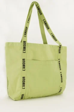 Tote Bag Vert Menthe En Lin L'amour