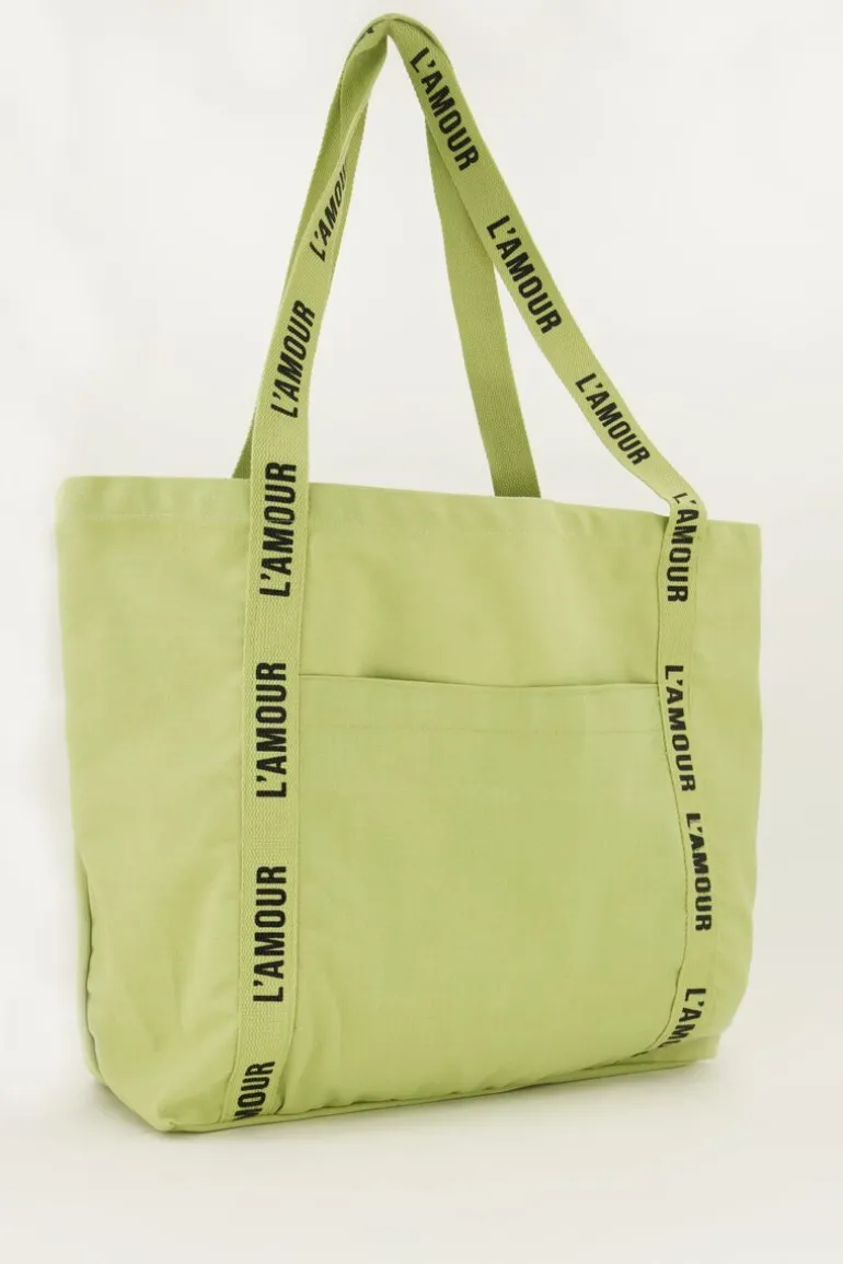 Tote Bag Vert Menthe En Lin L'amour