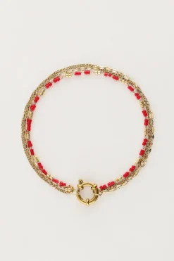 Triple Bracelet Avec Perles Rouges
