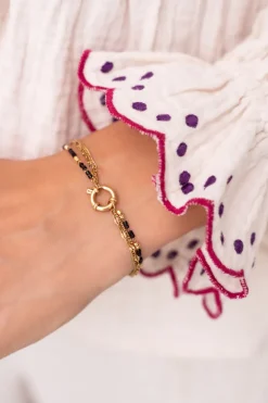 Triple Bracelet Avec Perles Noires