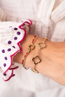 Triple Bracelet Avec Perles Rouges