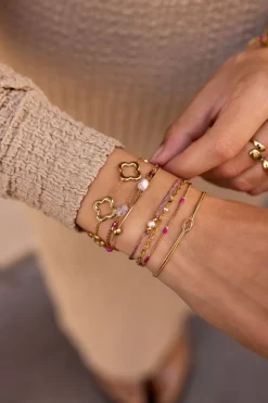 Triple Bracelet Avec Perles Roses Et Violettes