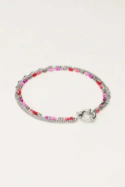 Triple Bracelet Avec Perles Rouges Et Roses