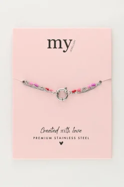 Triple Bracelet Avec Perles Rouges Et Roses
