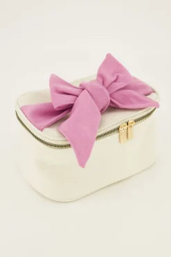 Trousse De Toilette Beige Avec Nœud Rose