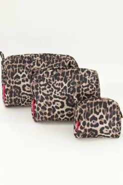 Trousse De Toilette Marron Avec Imprimé Léopard
