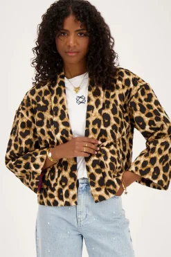 Veste Courte Matelassée Style Kimono Imprimée Léopard