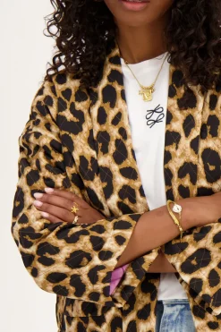 Veste Courte Matelassée Style Kimono Imprimée Léopard