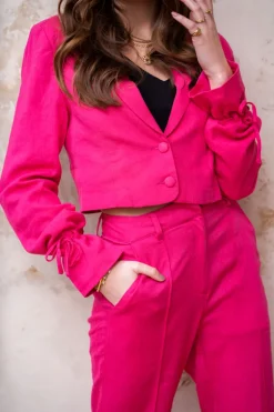 Veste Courte Rose En Lin