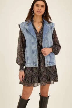 Veste En Denim Bleu Sans Manches