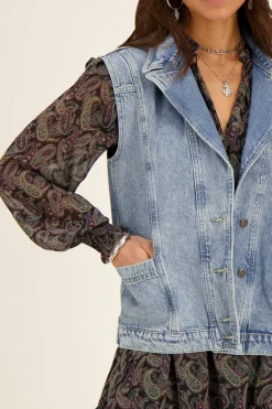 Veste En Denim Bleu Sans Manches