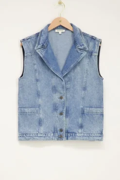 Veste En Denim Bleu Sans Manches