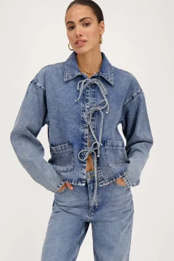 Veste En Jean Bleu Avec Nœuds