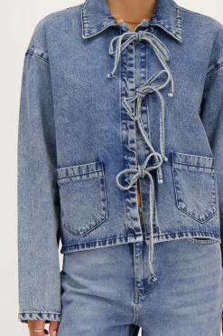Veste En Jean Bleu Avec Nœuds