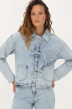 Veste En Jean Bleu Clair Avec Nœuds