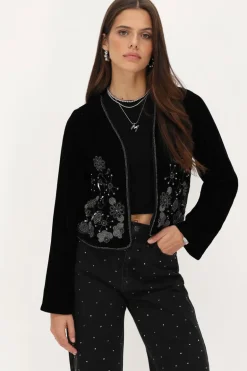 Veste En Velours Noir Avec Broderie Argentée