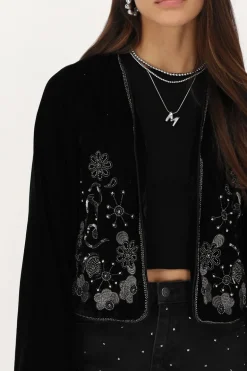 Veste En Velours Noir Avec Broderie Argentée