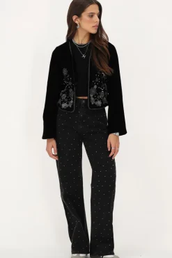 Veste En Velours Noir Avec Broderie Argentée