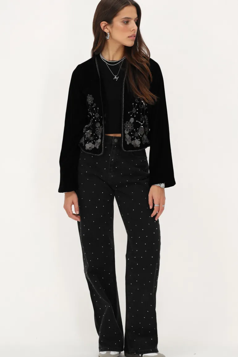 Veste En Velours Noir Avec Broderie Argentée