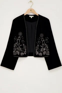 Veste En Velours Noir Avec Broderie Argentée