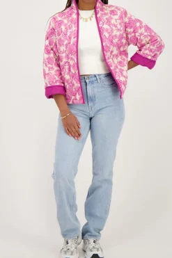 Veste Kimono Beige à Imprimé Fleuri Rose Et Violet