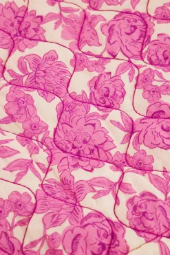 Veste Kimono Beige à Imprimé Fleuri Rose Et Violet