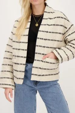 Veste Kimono Blanche à Rayures Noires