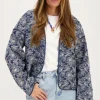 Veste Kimono En Chambray Bleu Avec Broderie