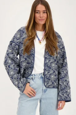 Veste Kimono En Chambray Bleu Avec Broderie