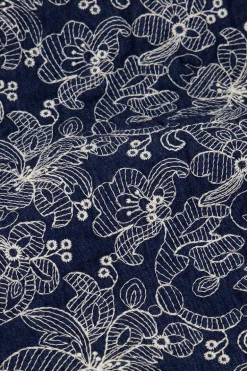 Veste Kimono En Chambray Bleu Avec Broderie