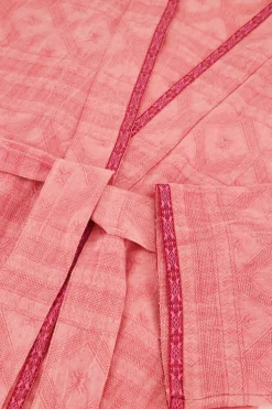 Veste Kimono Rose En Jacquard