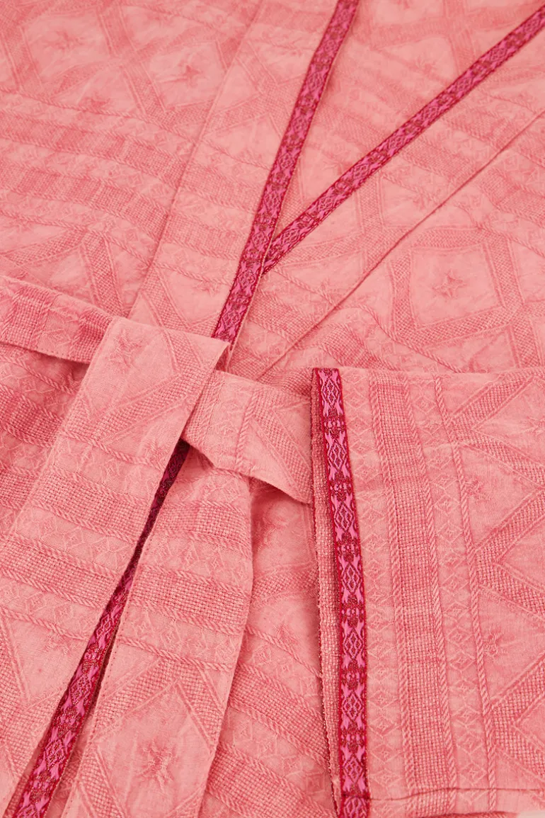 Veste Kimono Rose En Jacquard